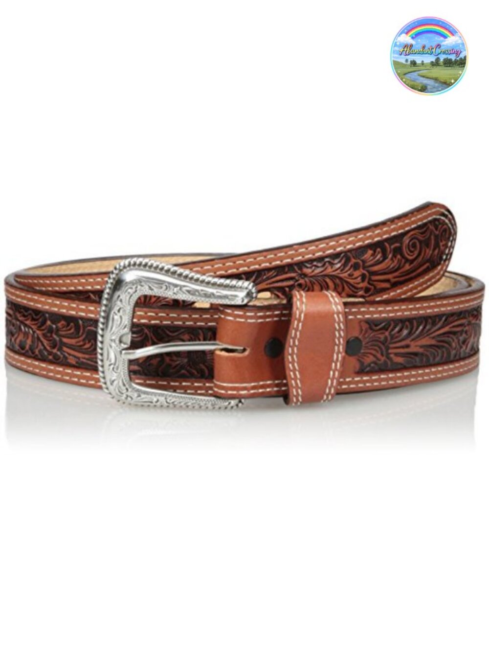 Genuine Leather Western Belt Raised Floral Embossed Removable Buckle